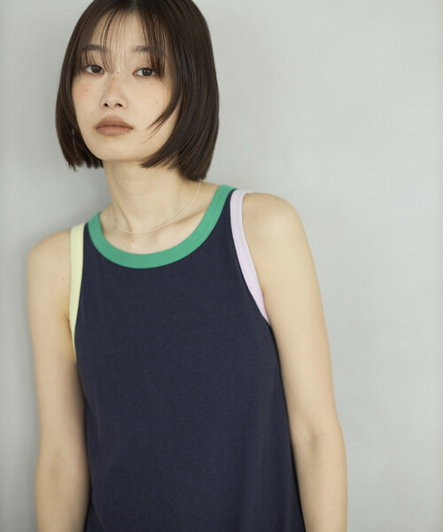 FilMelange(フィルメランジェ)の「FilMelange × Firsthand/フィルメランジェ 別注ELIZA / 配色 リンガー カットソー ワンピース(ワンピース・レディース・ネイビー/ブラウン・FREE)」の15枚目の写真