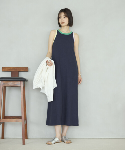 FilMelange(フィルメランジェ)の「FilMelange × Firsthand/フィルメランジェ 別注ELIZA / 配色 リンガー カットソー ワンピース(ワンピース・レディース・ネイビー/ブラウン・FREE)」の16枚目の写真