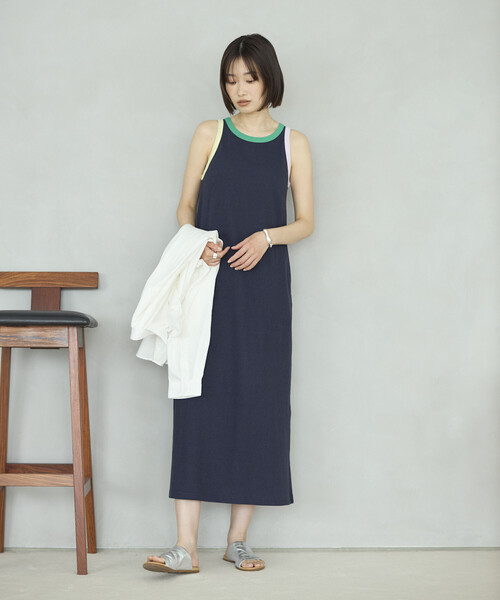 FilMelange(フィルメランジェ)の「FilMelange × Firsthand/フィルメランジェ 別注ELIZA / 配色 リンガー カットソー ワンピース(ワンピース・レディース・ネイビー/ブラウン・FREE)」の18枚目の写真