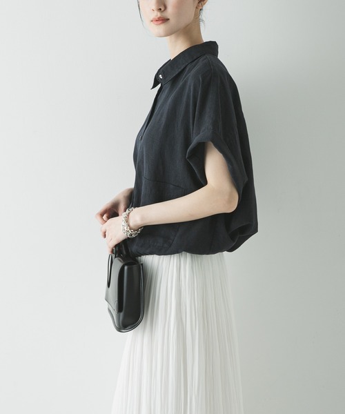 URBAN RESEARCH（アーバンリサーチ）の「ラミーレーヨンハーフスリーブシャツ（シャツ/ブラウス・レディース・ネイビー/ベージュ系その他/ホワイト・FREE）」の7枚目の写真