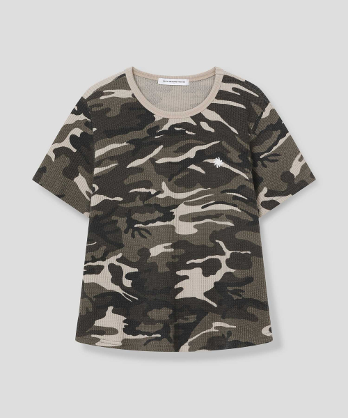 SLOW RECORD HOUSE(スローレコードハウス)の「ロゴワッフルクロップTシャツ_カモ(ベージュ)(Tシャツ/カットソー・レディース・ベージュ・1/2)」の2枚目の写真