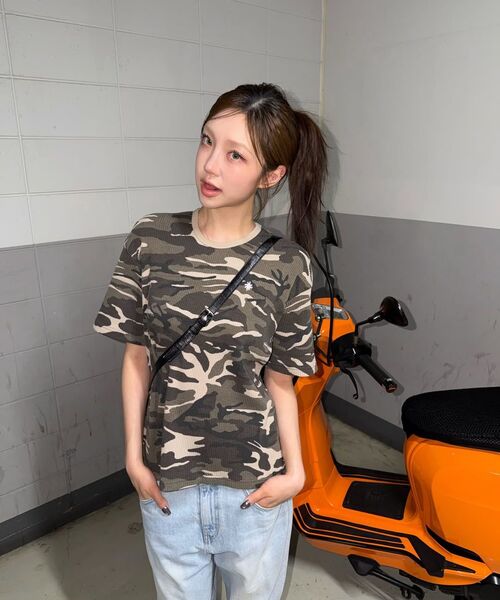 SLOW RECORD HOUSE(スローレコードハウス)の「ロゴワッフルクロップTシャツ_カモ(ベージュ)(Tシャツ/カットソー・レディース・ベージュ・1/2)」の8枚目の写真