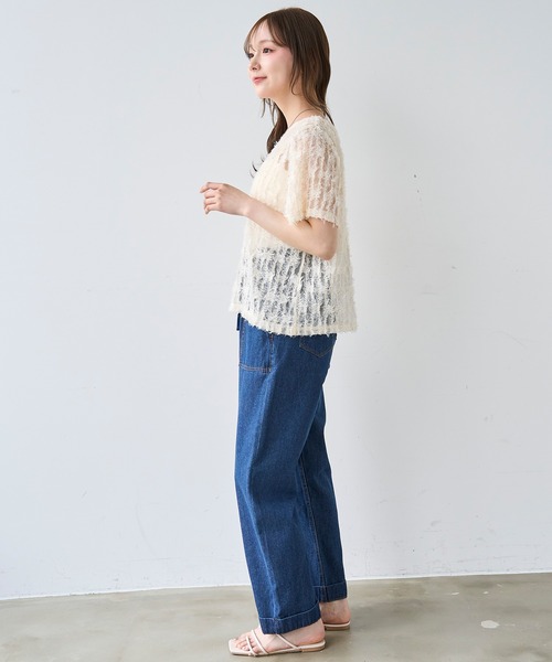 mil（ミル）の「シアーフェザー クロップド トップス【587222】（Tシャツ/カットソー・レディース・アイボリー/ブラック・ONESIZE）」の8枚目の写真