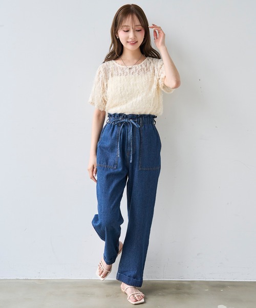 mil（ミル）の「シアーフェザー クロップド トップス【587222】（Tシャツ/カットソー・レディース・アイボリー/ブラック・ONESIZE）」の3枚目の写真