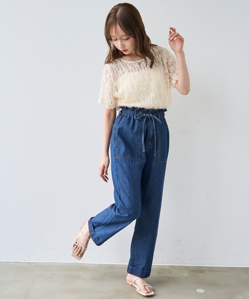 mil（ミル）の「シアーフェザー クロップド トップス【587222】（Tシャツ/カットソー・レディース・アイボリー/ブラック・ONESIZE）」の21枚目の写真