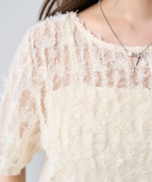 mil（ミル）の「シアーフェザー クロップド トップス【587222】（Tシャツ/カットソー・レディース・アイボリー/ブラック・ONESIZE）」の20枚目の写真