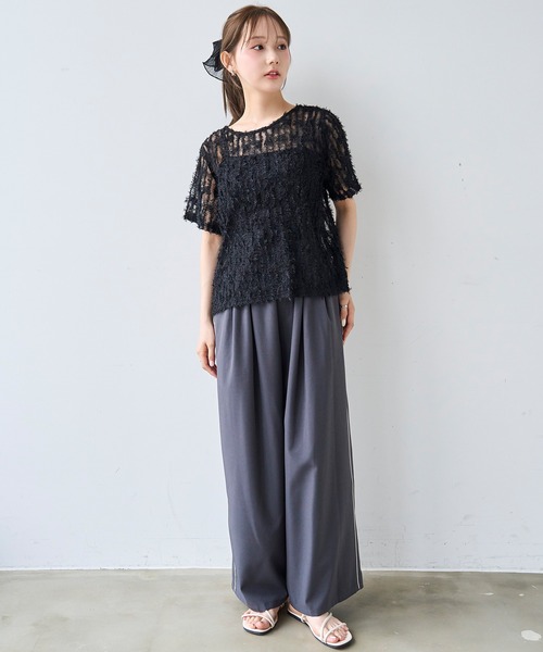 mil（ミル）の「シアーフェザー クロップド トップス【587222】（Tシャツ/カットソー・レディース・アイボリー/ブラック・ONESIZE）」の19枚目の写真