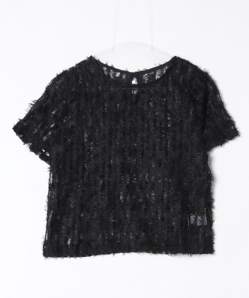 mil（ミル）の「シアーフェザー クロップド トップス【587222】（Tシャツ/カットソー・レディース・アイボリー/ブラック・ONESIZE）」の13枚目の写真