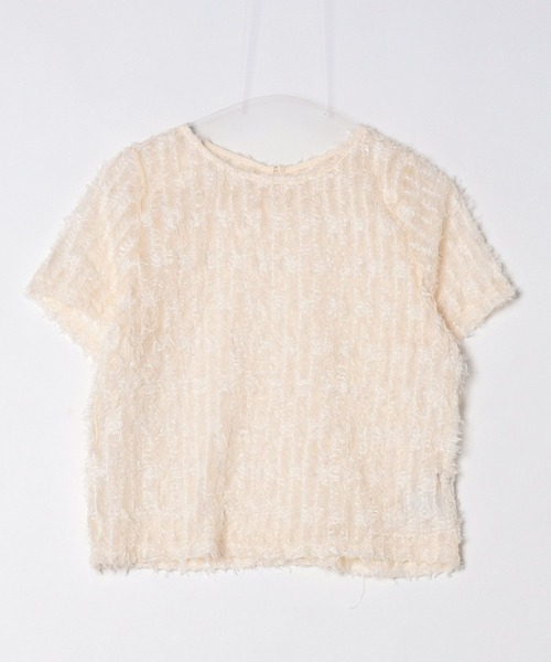 mil（ミル）の「シアーフェザー クロップド トップス【587222】（Tシャツ/カットソー・レディース・アイボリー/ブラック・ONESIZE）」の12枚目の写真