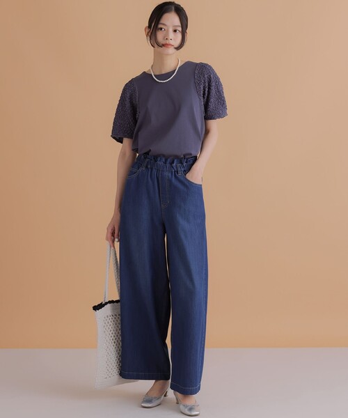 組曲 S(クミキョク チイサイサイズ)の「パフジャカードコンビジャージー パフスリーブカットソー(Tシャツ/カットソー・レディース・グリーン系/ホワイト系/グレー系/ブラック系・S2)」の8枚目の写真