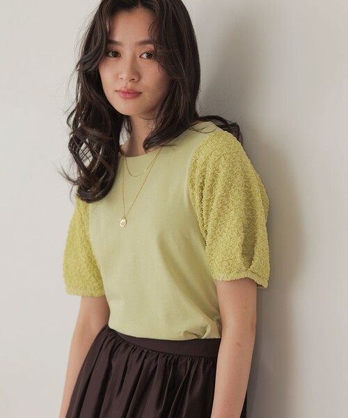 組曲 S(クミキョク チイサイサイズ)の「パフジャカードコンビジャージー パフスリーブカットソー(Tシャツ/カットソー・レディース・グリーン系/ホワイト系/グレー系/ブラック系・S2)」の14枚目の写真