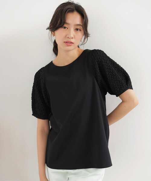 組曲 S(クミキョク チイサイサイズ)の「パフジャカードコンビジャージー パフスリーブカットソー(Tシャツ/カットソー・レディース・グリーン系/ホワイト系/グレー系/ブラック系・S2)」の15枚目の写真