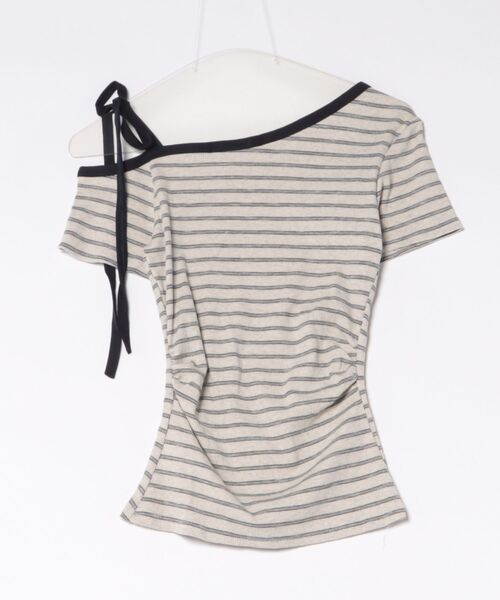 Ritzy(リッツィー)の「肩紐リボン ストライプフィット T シャツ(Tシャツ/カットソー・レディース・ネイビー系・M/L/S)」の6枚目の写真