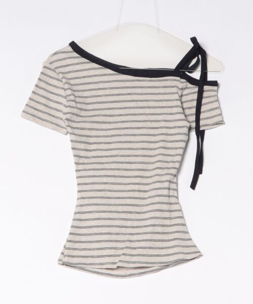 Ritzy(リッツィー)の「肩紐リボン ストライプフィット T シャツ(Tシャツ/カットソー・レディース・ネイビー系・M/L/S)」の7枚目の写真