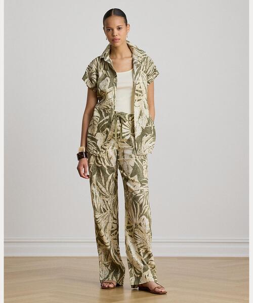 LAUREN RALPH LAUREN(ローレン ラルフ ローレン)の「パームフロンドプリント リネン ワイドレッグ パンツ(その他パンツ・レディース・グリーン系2・00/4/0/2)」の1枚目の写真