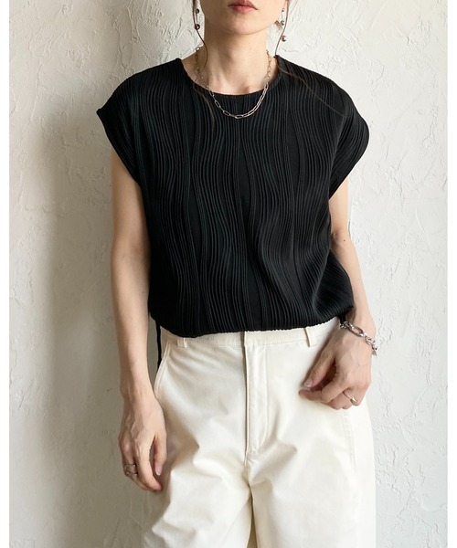 She's Closet（シーズクローゼット）の「ピンタック プリーツ フレンチスリーブ クルーネック プルオーバー トップス（Tシャツ/カットソー・レディース・アイボリー/ブラウン/ブラック・FREE）」の10枚目の写真