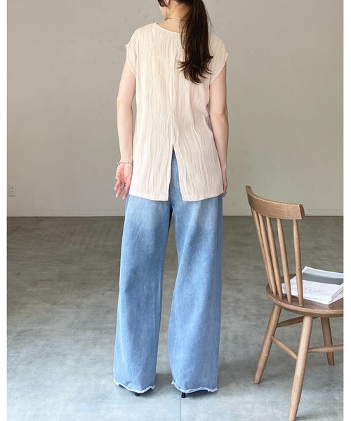 She's Closet（シーズクローゼット）の「ピンタック プリーツ フレンチスリーブ クルーネック プルオーバー トップス（Tシャツ/カットソー・レディース・アイボリー/ブラウン/ブラック・FREE）」の13枚目の写真