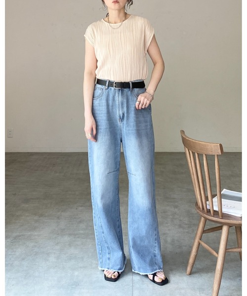 She's Closet（シーズクローゼット）の「ピンタック プリーツ フレンチスリーブ クルーネック プルオーバー トップス（Tシャツ/カットソー・レディース・アイボリー/ブラウン/ブラック・FREE）」の14枚目の写真