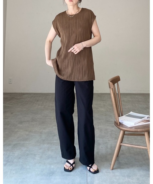 She's Closet（シーズクローゼット）の「ピンタック プリーツ フレンチスリーブ クルーネック プルオーバー トップス（Tシャツ/カットソー・レディース・アイボリー/ブラウン/ブラック・FREE）」の19枚目の写真