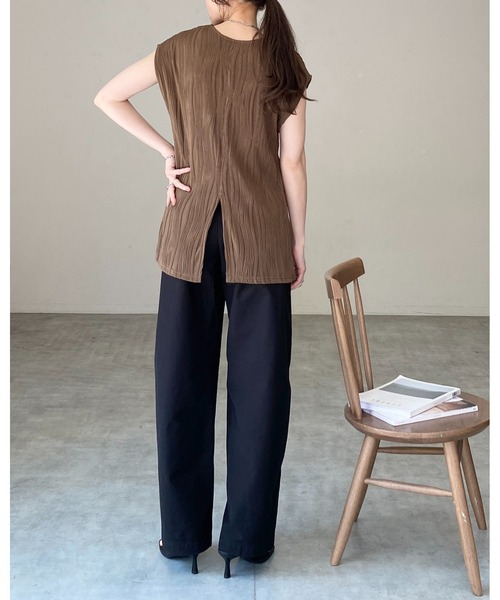 She's Closet（シーズクローゼット）の「ピンタック プリーツ フレンチスリーブ クルーネック プルオーバー トップス（Tシャツ/カットソー・レディース・アイボリー/ブラウン/ブラック・FREE）」の21枚目の写真