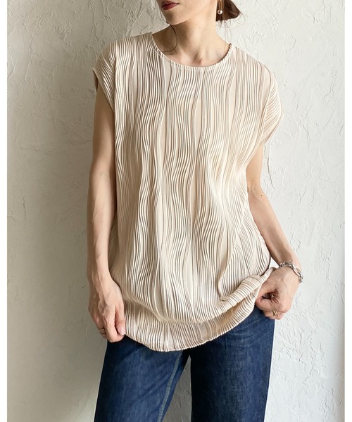 She's Closet（シーズクローゼット）の「ピンタック プリーツ フレンチスリーブ クルーネック プルオーバー トップス（Tシャツ/カットソー・レディース・アイボリー/ブラウン/ブラック・FREE）」の22枚目の写真