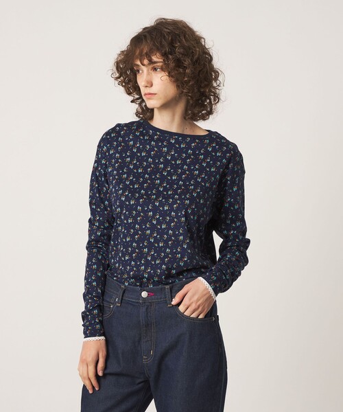 6(ロク)の「<6(ROKU)>コットン フラワープリント ロングスリーブ トップス(Tシャツ/カットソー・レディース・ネイビー・FREE)」の10枚目の写真