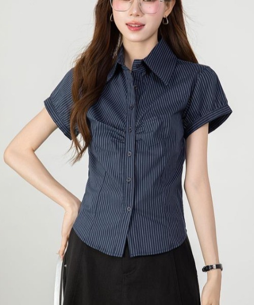 semplice（センプリチェ）の「シャツ【韓国ファッション】（シャツ/ブラウス・レディース・ネイビー・XL/L/M/S）」の7枚目の写真