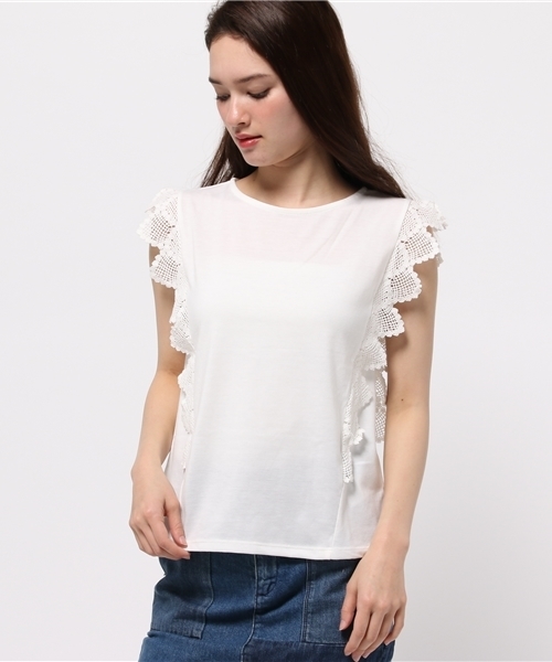 earth music&ecology(アースミュージックアンドエコロジー)の「【2016Summer】ショルダーレースプルオーバー(Tシャツ/カットソー・レディース・ホワイト/ブラック/カーキ/イエロー・FREE)」の8枚目の写真