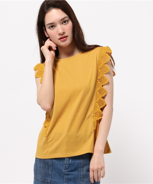 earth music&ecology(アースミュージックアンドエコロジー)の「【2016Summer】ショルダーレースプルオーバー(Tシャツ/カットソー・レディース・ホワイト/ブラック/カーキ/イエロー・FREE)」の1枚目の写真