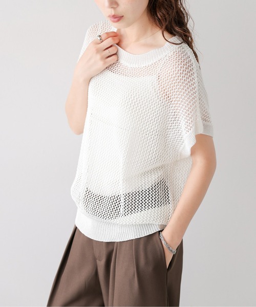 AMELY（エミリー）の「フレンチスリーブニットトップス（Tシャツ/カットソー・レディース・ブラック/ホワイト・フリー）」の19枚目の写真