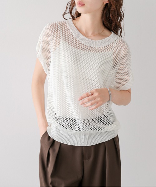 AMELY（エミリー）の「フレンチスリーブニットトップス（Tシャツ/カットソー・レディース・ブラック/ホワイト・フリー）」の13枚目の写真