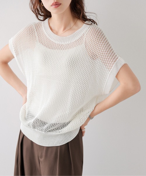AMELY（エミリー）の「フレンチスリーブニットトップス（Tシャツ/カットソー・レディース・ブラック/ホワイト・フリー）」の14枚目の写真