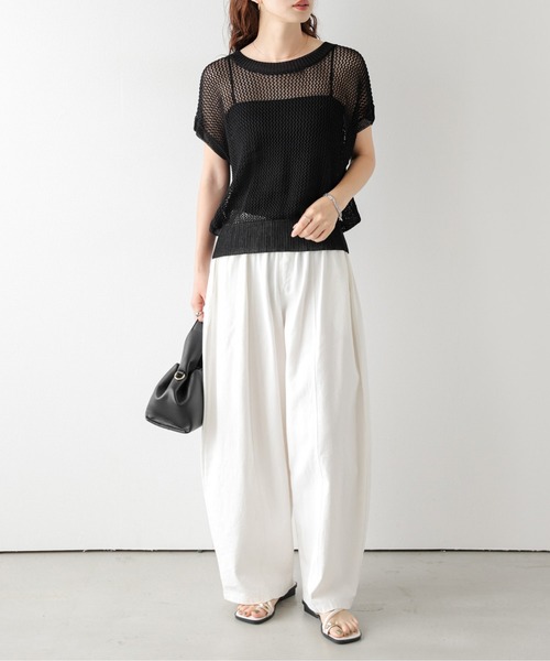 AMELY（エミリー）の「フレンチスリーブニットトップス（Tシャツ/カットソー・レディース・ブラック/ホワイト・フリー）」の15枚目の写真
