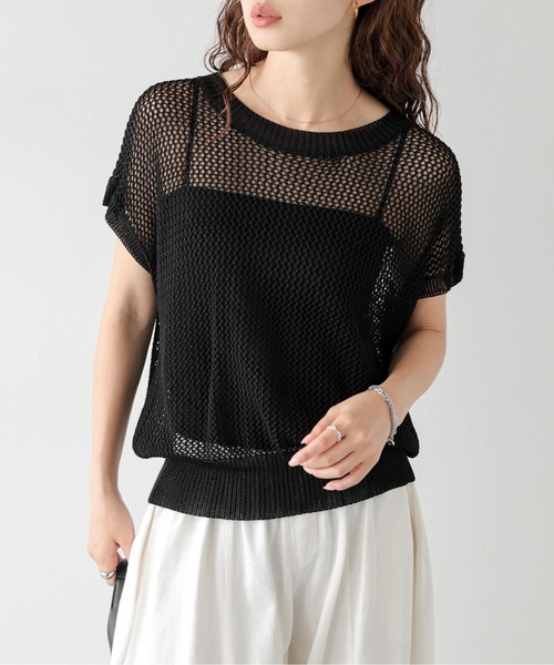 AMELY（エミリー）の「フレンチスリーブニットトップス（Tシャツ/カットソー・レディース・ブラック/ホワイト・フリー）」の18枚目の写真