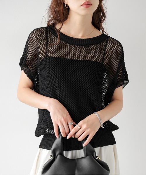 AMELY（エミリー）の「フレンチスリーブニットトップス（Tシャツ/カットソー・レディース・ブラック/ホワイト・フリー）」の7枚目の写真