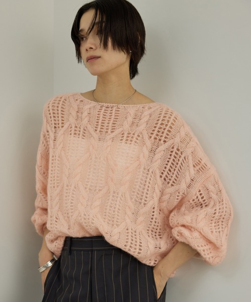 SALON adam et rope'（サロン アダム エ ロペ）の「シアーモヘアケーブルプルオーバー（ニット/セーター・レディース・サックスブルー/オフホワイト/ピンク系その他2/グレー・FREE）」の4枚目の写真