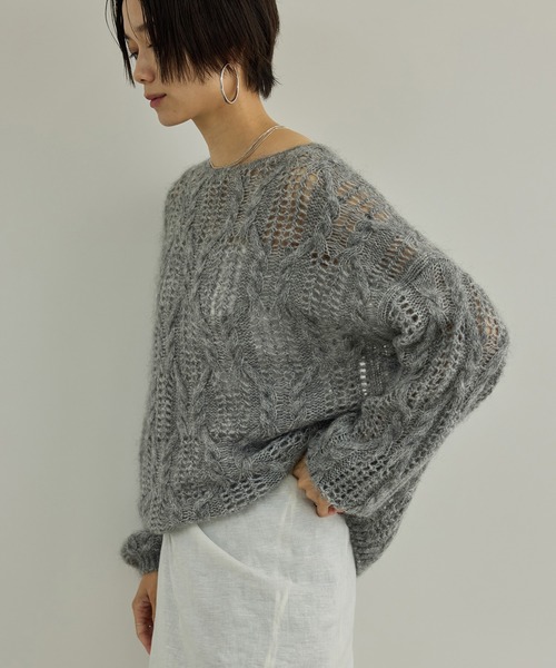 SALON adam et rope'（サロン アダム エ ロペ）の「シアーモヘアケーブルプルオーバー（ニット/セーター・レディース・サックスブルー/オフホワイト/ピンク系その他2/グレー・FREE）」の9枚目の写真