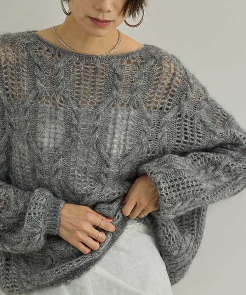 SALON adam et rope'（サロン アダム エ ロペ）の「シアーモヘアケーブルプルオーバー（ニット/セーター・レディース・サックスブルー/オフホワイト/ピンク系その他2/グレー・FREE）」の10枚目の写真