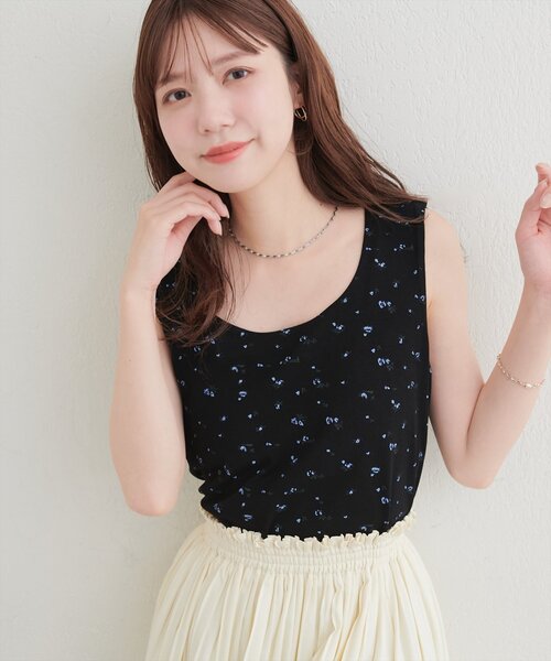 natural couture(ナチュラルクチュール)の「前後2WAY柄タンクトップ(タンクトップ・レディース・オフホワイト/ブラック/チャコールグレー・FREE)」の16枚目の写真