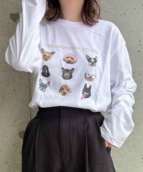 boemy(ボエミー)の「カジュアルDOGモチーフロンT/長袖Tシャツ(Tシャツ/カットソー・レディース・ネイビー/ベージュ・X-SMALL/LARGE/X-LARGE/MEDIUM)」の3枚目の写真