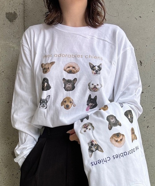 boemy(ボエミー)の「カジュアルDOGモチーフロンT/長袖Tシャツ(Tシャツ/カットソー・レディース・ネイビー/ベージュ・X-SMALL/LARGE/X-LARGE/MEDIUM)」の4枚目の写真