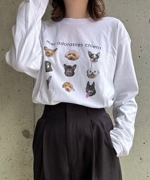 boemy(ボエミー)の「カジュアルDOGモチーフロンT/長袖Tシャツ(Tシャツ/カットソー・レディース・ネイビー/ベージュ・X-SMALL/LARGE/X-LARGE/MEDIUM)」の5枚目の写真