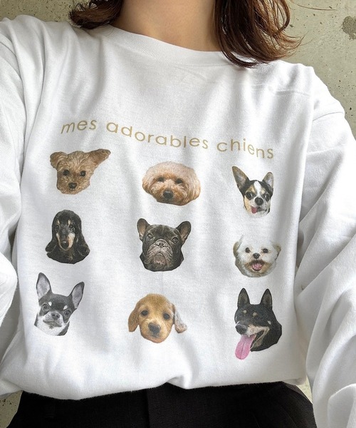 boemy(ボエミー)の「カジュアルDOGモチーフロンT/長袖Tシャツ(Tシャツ/カットソー・レディース・ネイビー/ベージュ・X-SMALL/LARGE/X-LARGE/MEDIUM)」の20枚目の写真