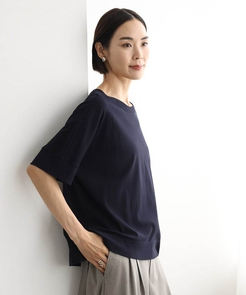 MICHEL KLEIN(ミッシェル・クラン)の「袖口アクセントプルオーバー(Tシャツ/カットソー・レディース・ダークインディゴブルー/ホワイト/ネイビー・38)」の3枚目の写真
