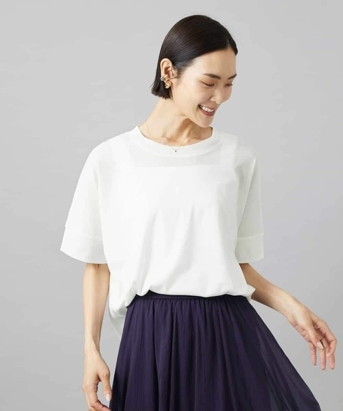 MICHEL KLEIN(ミッシェル・クラン)の「袖口アクセントプルオーバー(Tシャツ/カットソー・レディース・ダークインディゴブルー/ホワイト/ネイビー・38)」の2枚目の写真