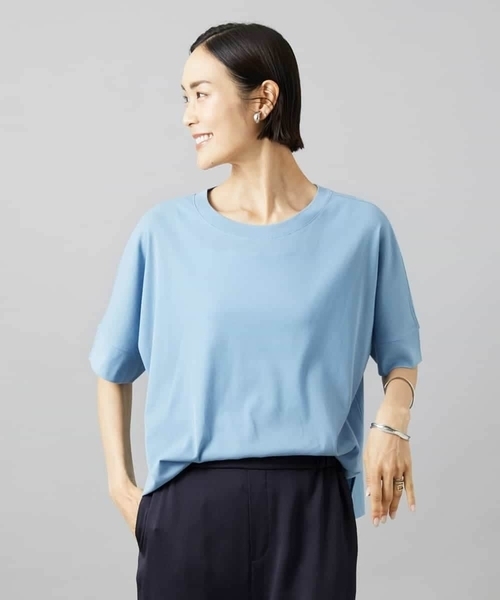 MICHEL KLEIN(ミッシェル・クラン)の「袖口アクセントプルオーバー(Tシャツ/カットソー・レディース・ダークインディゴブルー/ホワイト/ネイビー・38)」の1枚目の写真