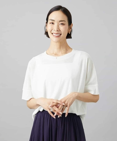 MICHEL KLEIN(ミッシェル・クラン)の「袖口アクセントプルオーバー(Tシャツ/カットソー・レディース・ダークインディゴブルー/ホワイト/ネイビー・38)」の9枚目の写真
