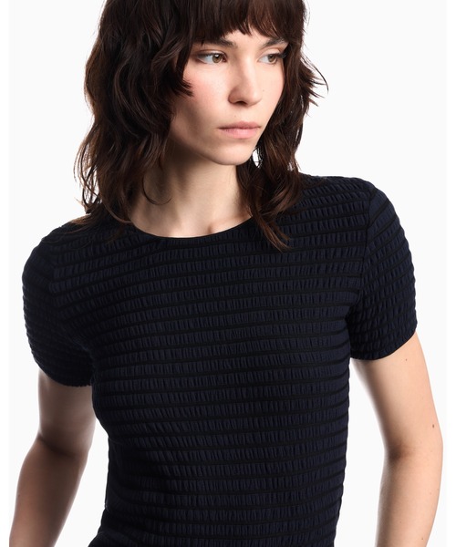 EMPORIO ARMANI（エンポリオアルマーニ）の「【エンポリオ アルマーニ】CAPSULE SIGNATURE 半袖Tシャツ ジャカードジャージー エンボスボーダー（Tシャツ/カットソー・レディース・ブルー系その他/グレー系その他・LARGE/MEDIUM/SMALL/X-SMALL）」の10枚目の写真