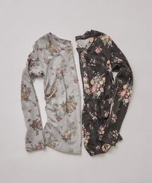 【5色展開/花柄・レース】フラワープリントヘンリーカットソー