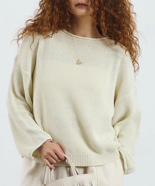 ROSE BUD(ローズバッド)の「SHEER KNIT PULLOVER(ニット/セーター・レディース・オフホワイト/グリーン/ブラック・ONE SIZE)」の1枚目の写真